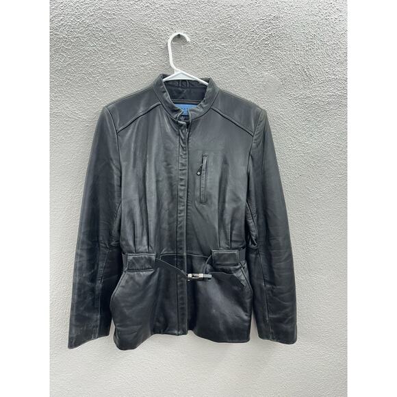 Reaction by Kenneth Cole Womens Jacket Size Small Black Leather Zip Up Lined - Picture 1 of 13
